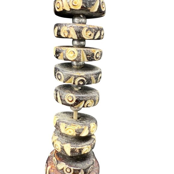 Vintage Coral and Brown Wooden Beaded Necklace Bohemian Boho Retro - Picture 4 of 7